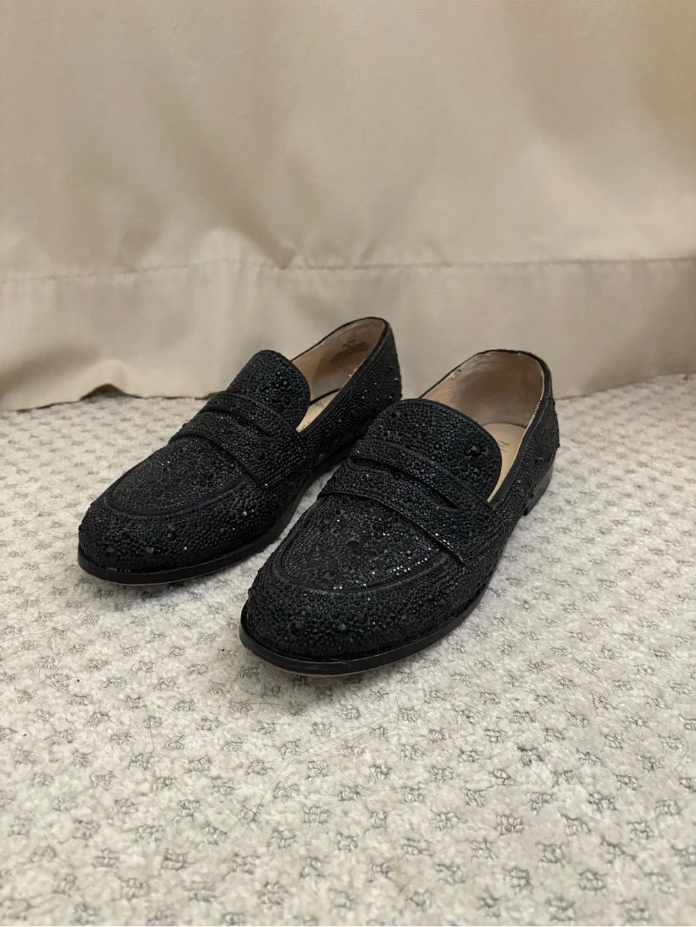 Black Crystal-Embellished Men's Loafers